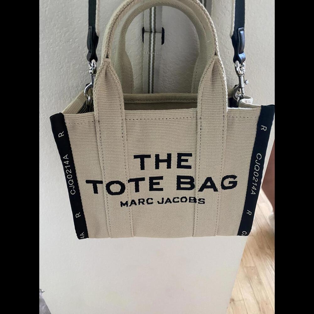 Marc Jacobs Beige Canvas 'THE TOTE BAG' Mini Tote with Black Trim